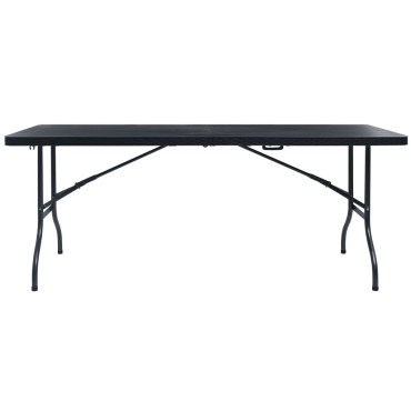 vidaXL Τραπέζι Κήπου Πτυσσόμ. Μαύρο 180x75x72cm HDPE Απομίμηση Ρατάν 1 τεμ.