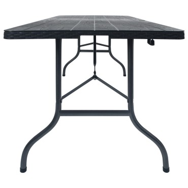 vidaXL Τραπέζι Κήπου Πτυσσόμ. Μαύρο 180x75x72cm HDPE Απομίμηση Ρατάν 1 τεμ.