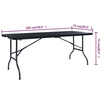 vidaXL Τραπέζι Κήπου Πτυσσόμ. Μαύρο 180x75x72cm HDPE Απομίμηση Ρατάν 1 τεμ.