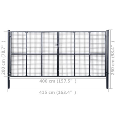 vidaXL Πόρτα Περίφραξης με Πλέγμα Γκρι 400 x 200 εκ. Γαλβαν. Χάλυβας