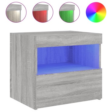 vidaXL Κομοδίνο με Φώτα LED Γκρι Sonoma 50x40x45cm 1 τεμ.