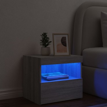 vidaXL Κομοδίνο με Φώτα LED Γκρι Sonoma 50x40x45cm 1 τεμ.