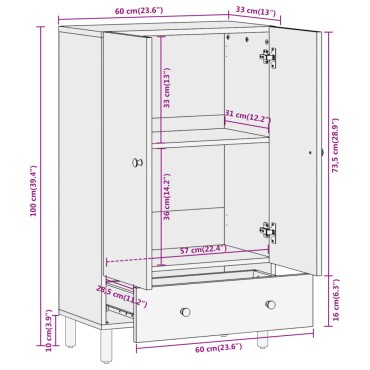 vidaXL Ντουλάπι 60x33x100cm από Μασίφ Ξύλο Μάνγκο 1 τεμ.