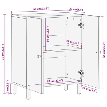 vidaXL Βοηθητικό Ντουλάπι 60x33x75cm από Μασίφ Ξύλο Μάνγκο 1 τεμ.