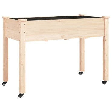 vidaXL Γλάστρα με Ρόδες & Επένδυση Καφέ 118x59x80εκ. Μασίφ Ξύλο Ελάτης