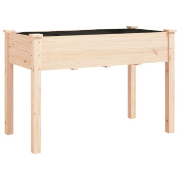 vidaXL Γλάστρα με Ρόδες & Επένδυση Καφέ 118x59x80εκ. Μασίφ Ξύλο Ελάτης