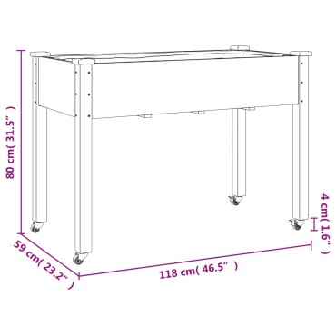 vidaXL Γλάστρα με Ρόδες & Επένδυση Καφέ 118x59x80εκ. Μασίφ Ξύλο Ελάτης