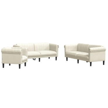 vidaXL Σετ Καναπέ 3 τεμ. Κρεμ Βελούδο 80x77x74cm  Διθέσιος Τριθέσιος