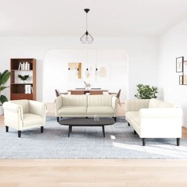 vidaXL Σετ Καναπέ 3 τεμ. Κρεμ Βελούδο 80x77x74cm  Διθέσιος Τριθέσιος