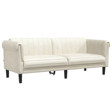 vidaXL Σετ Καναπέ 3 τεμ. Κρεμ Βελούδο 80x77x74cm  Διθέσιος Τριθέσιος