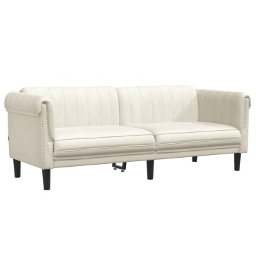 vidaXL Σετ Καναπέ 3 τεμ. Κρεμ Βελούδο 80x77x74cm  Διθέσιος Τριθέσιος