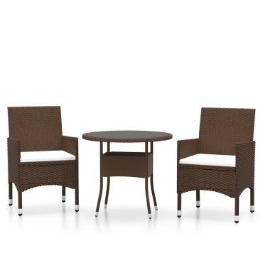vidaXL Σετ Επίπλων Bistro Κήπου 3 τεμ. Καφέ Συνθ. Ρατάν/Ψημένο Γυαλί 80x75cm