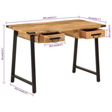 vidaXL Γραφείο με Συρτάρια 105x55x70cm από Μασίφ Ξύλο Μάνγκο & Σίδηρο
