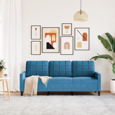 vidaXL Καναπές Τριθέσιος Μπλε Βελούδινος 197x77x80cm 1 τεμ.