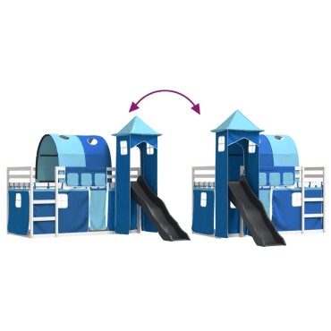 vidaXL Κουκέτα με Τσουλήθρα και Κουρτίνες Μπλε 90x200 εκ.