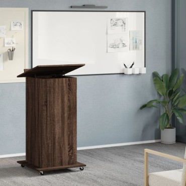 vidaXL Αναλόγιο με Ροδάκια & Συρτάρι Καφέ Δρυς 55x55x107cm Επεξ. Ξύλο 1 τεμ.