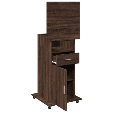 vidaXL Αναλόγιο με Ροδάκια & Συρτάρι Καφέ Δρυς 55x55x107cm Επεξ. Ξύλο 1 τεμ.