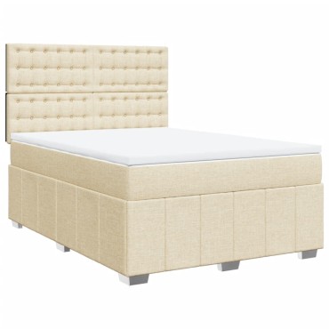 vidaXL Κρεβάτι Boxspring με Στρώμα Κρεμ 140x200 εκ. Υφασμάτινο