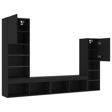 vidaXL Έπιπλα Τοίχου Τηλεόρασης 4 τεμ LED Μαύρα από Επεξεργασμένο Ξύλο