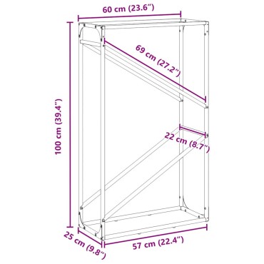 vidaXL Ράφι για καυσόξυλα Ανθρακί 60x25x100 εκ. Ατσάλι ψυχρής έλασης