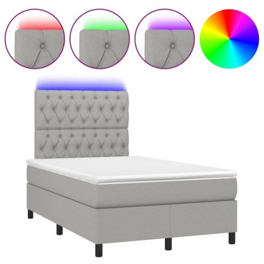 vidaXL Κρεβάτι Boxspring με Στρώμα & LED Αν.Γκρι 120x190εκ. Υφασμάτινο