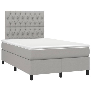vidaXL Κρεβάτι Boxspring με Στρώμα & LED Αν.Γκρι 120x190εκ. Υφασμάτινο