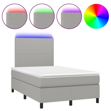 vidaXL Κρεβάτι Boxspring με Στρώμα & LED Αν.Γκρι 120x190εκ. Υφασμάτινο