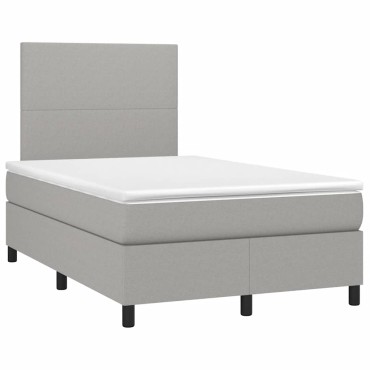 vidaXL Κρεβάτι Boxspring με Στρώμα & LED Αν.Γκρι 120x190εκ. Υφασμάτινο