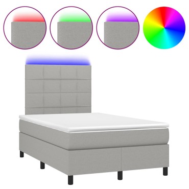 vidaXL Κρεβάτι Boxspring με Στρώμα & LED Αν.Γκρι 120x190εκ. Υφασμάτινο