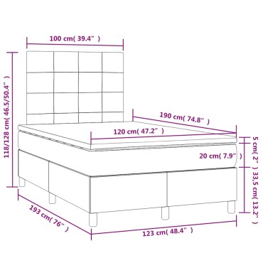 vidaXL Κρεβάτι Boxspring με Στρώμα & LED Αν.Γκρι 120x190εκ. Υφασμάτινο