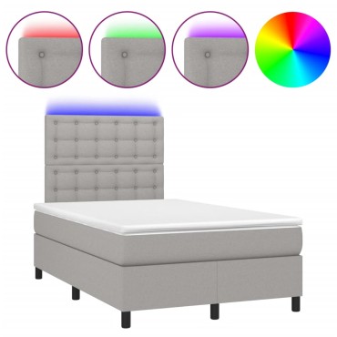 vidaXL Κρεβάτι Boxspring με Στρώμα & LED Αν.Γκρι 120x190εκ. Υφασμάτινο