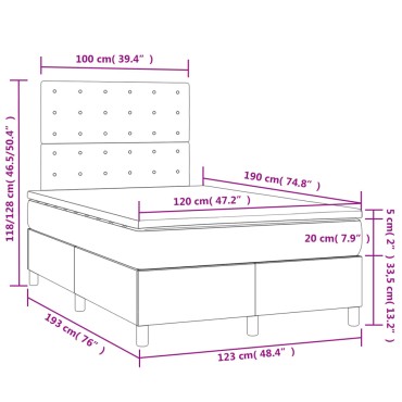 vidaXL Κρεβάτι Boxspring με Στρώμα & LED Αν.Γκρι 120x190εκ. Υφασμάτινο