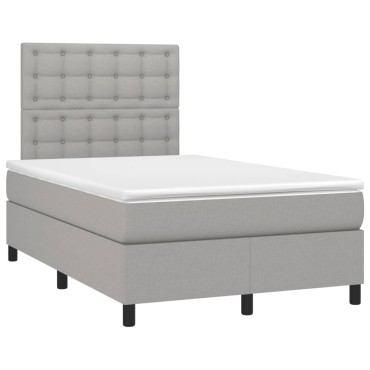 vidaXL Κρεβάτι Boxspring με Στρώμα & LED Αν.Γκρι 120x190εκ. Υφασμάτινο