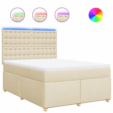 vidaXL Κρεβάτι Boxspring με Στρώμα Κρεμ 140x200 εκ. Υφασμάτινο