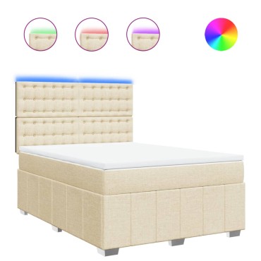vidaXL Κρεβάτι Boxspring με Στρώμα Κρεμ 140x200 εκ. Υφασμάτινο