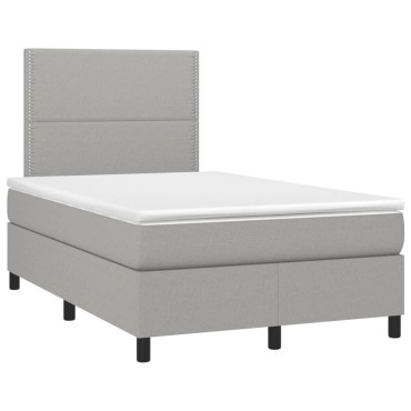 vidaXL Κρεβάτι Boxspring με Στρώμα & LED Αν.Γκρι 120x190εκ. Υφασμάτινο