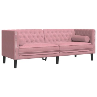 vidaXL Καναπές Διθέσιος Chesterfield με Στηρίγματα Ροζ Βελούδο 194x74,5x70,5cm 1 τεμ. Τριθέσιος