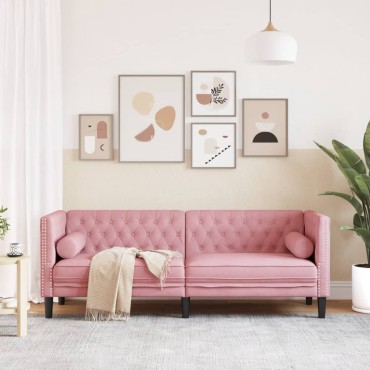 vidaXL Καναπές Διθέσιος Chesterfield με Στηρίγματα Ροζ Βελούδο 194x74,5x70,5cm 1 τεμ. Τριθέσιος