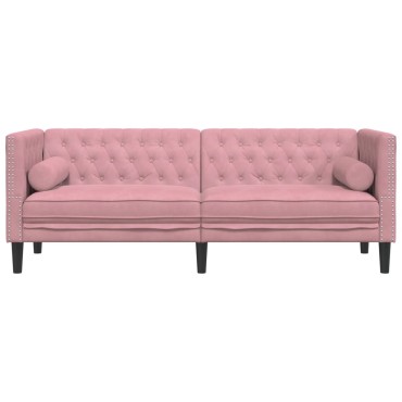 vidaXL Καναπές Διθέσιος Chesterfield με Στηρίγματα Ροζ Βελούδο 194x74,5x70,5cm 1 τεμ. Τριθέσιος