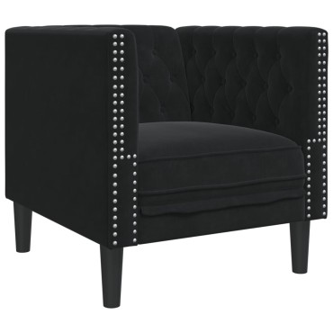 vidaXL Πολυθρόνα Chesterfield Μαύρο Βελούδινη 71x74,5x70,5cm 1 τεμ. Γωνιακός