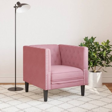 vidaXL Πολυθρόνα Chesterfield Ροζ Βελούδινη 71x74,5x70,5cm 1 τεμ. Γωνιακός