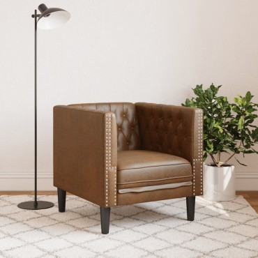 vidaXL Πολυθρόνα Chesterfield Καφέ από Συνθετικό Καστόρι 71x74,5x70,5cm 1 τεμ. Γωνιακός