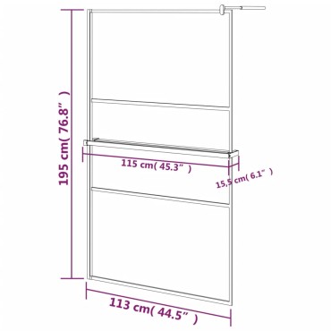 vidaXL Διαχωριστικό Ντους με Ράφι Μαύρο 115x195εκ. Γυαλί ESG&Αλουμίνιο