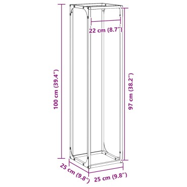 vidaXL Ράφι για καυσόξυλα Μαύρο 25x25x100 εκ. Ατσάλι ψυχρής έλασης