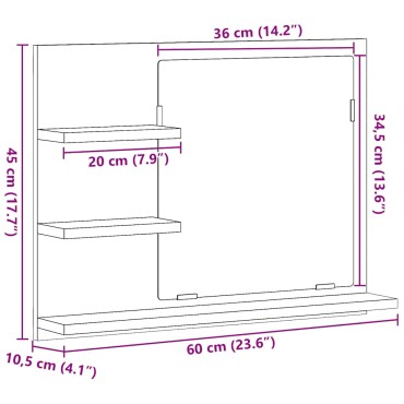 vidaXL Καθρέφτης Μπάνιου Μαύρη Δρυς 60x10,5x45cm Μοριοσανίδα 1 τεμ.