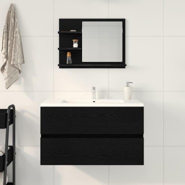 vidaXL Καθρέφτης Μπάνιου Μαύρη Δρυς 60x10,5x45cm Μοριοσανίδα 1 τεμ.