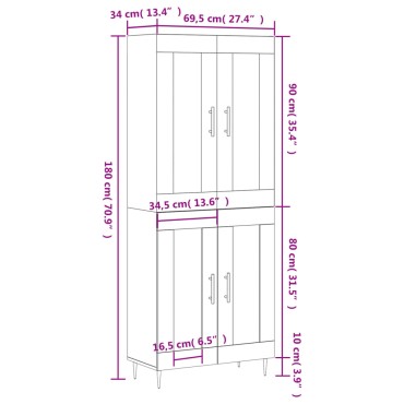 vidaXL Ντουλάπι Γκρι Sonoma 69,5x34x180cm Επεξεργασμένο Ξύλο 1 τεμ.