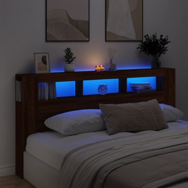 vidaXL Κεφαλάρι Κρεβατιού με LED Καφέ Δρυς 200x18,5x103,5 εκ 1 τεμ.