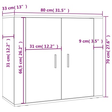 vidaXL Ντουλάπι Λευκό από Επεξεργασμένο Ξύλο 80x33x70cm 1 τεμ.