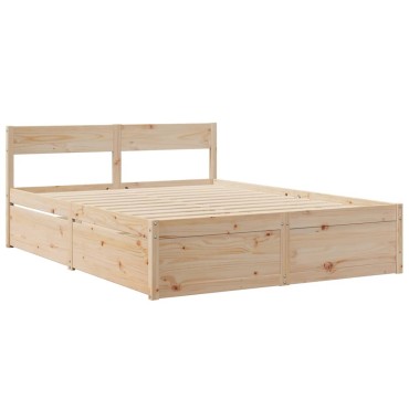 vidaXL Κρεβάτι με Συρτάρια και Στρώμα 140x200 εκ. Μασίφ Ξύλο Πεύκου